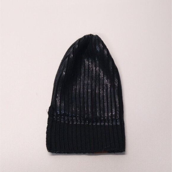 Urban Peacock Cloie Ribbed Shimmer Beanie Removable Pom Pom Faux Leather Patch - Picture 5 of 8